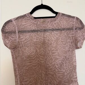 TNA Light Pink Mesh Animal Print Short Sleeve Top size small